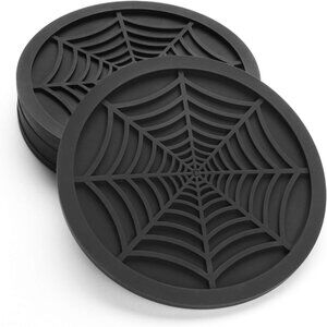 Silicone Coasters For Drinks - 6 Pack Unique Design Spider Drink Coasters, 4" Bl
